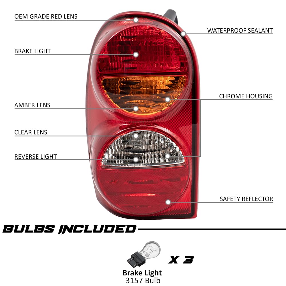 EPIC LIGHTING OE Style Replacement Rear Brake Tail Lights Assembly for 2002-2004 Jeep Liberty - Compatible with Part Numbers CH2800149, 55155829AH, CH2801149, 55155828AH - Perfect for Off-Roading, Night Driving & Vehicle Customization