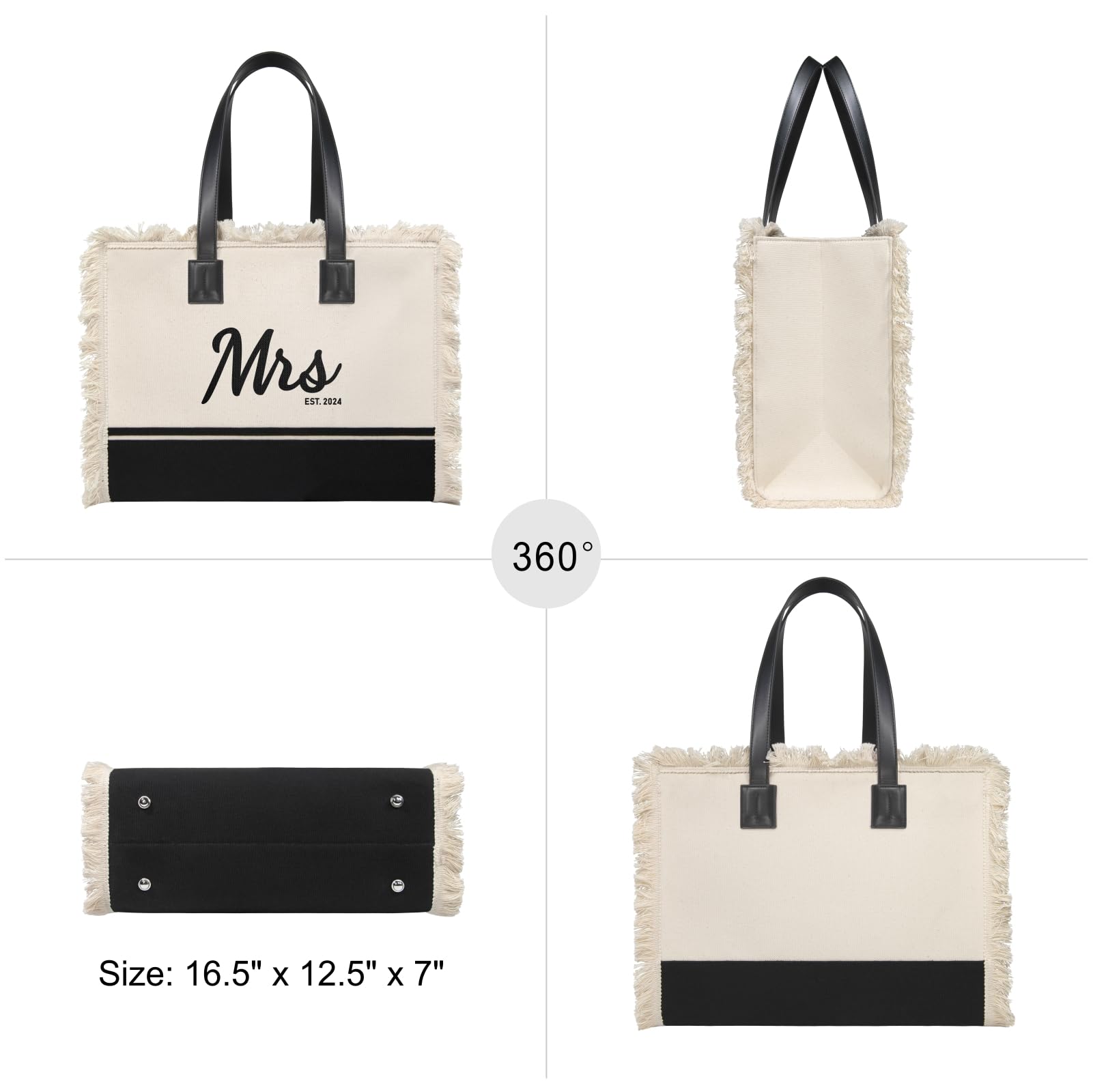 TOPDesign Mrs 2024 Bride Canvas Tote Bag - Perfect Bridal Shower, Bachelorette Party & Wedding Gift for Future Mrs - Large Black & White Wedding Accessory - Ideal for Bridesmaids, Engagement Parties & Honeymoon Travel
