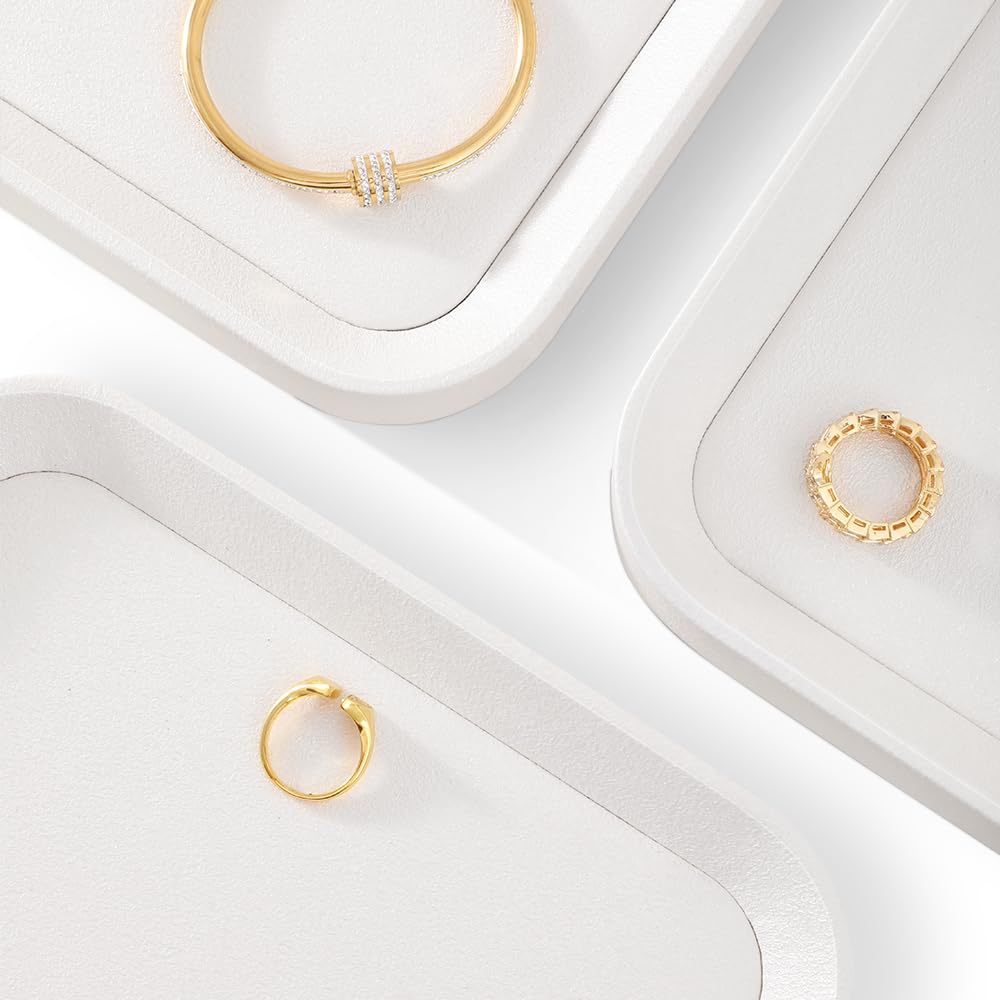 PU Leather Jewelry Display Tray - Gold Bangle & Pendant Storage Organizer for Earrings, Rings, Necklaces - Countertop Shop Holder Plate - Perfect for Retail Stores, Boutiques & Home Organization (White, Large)