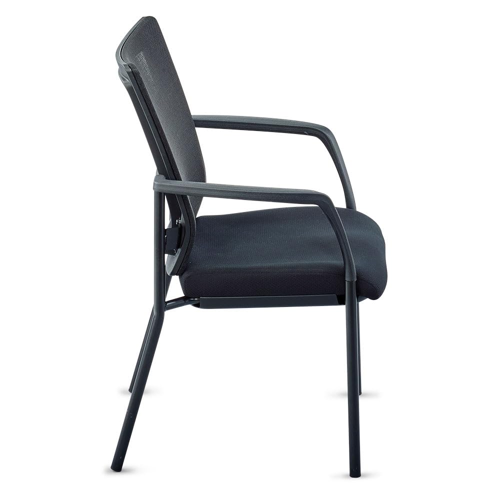 Ergonomic Mesh Back Guest Chair with Memory Foam & Lumbar Support - Black Mesh, Dove Fabric Seat, Sturdy Frame - Perfect for Office, Conference Room, or Home Workspace