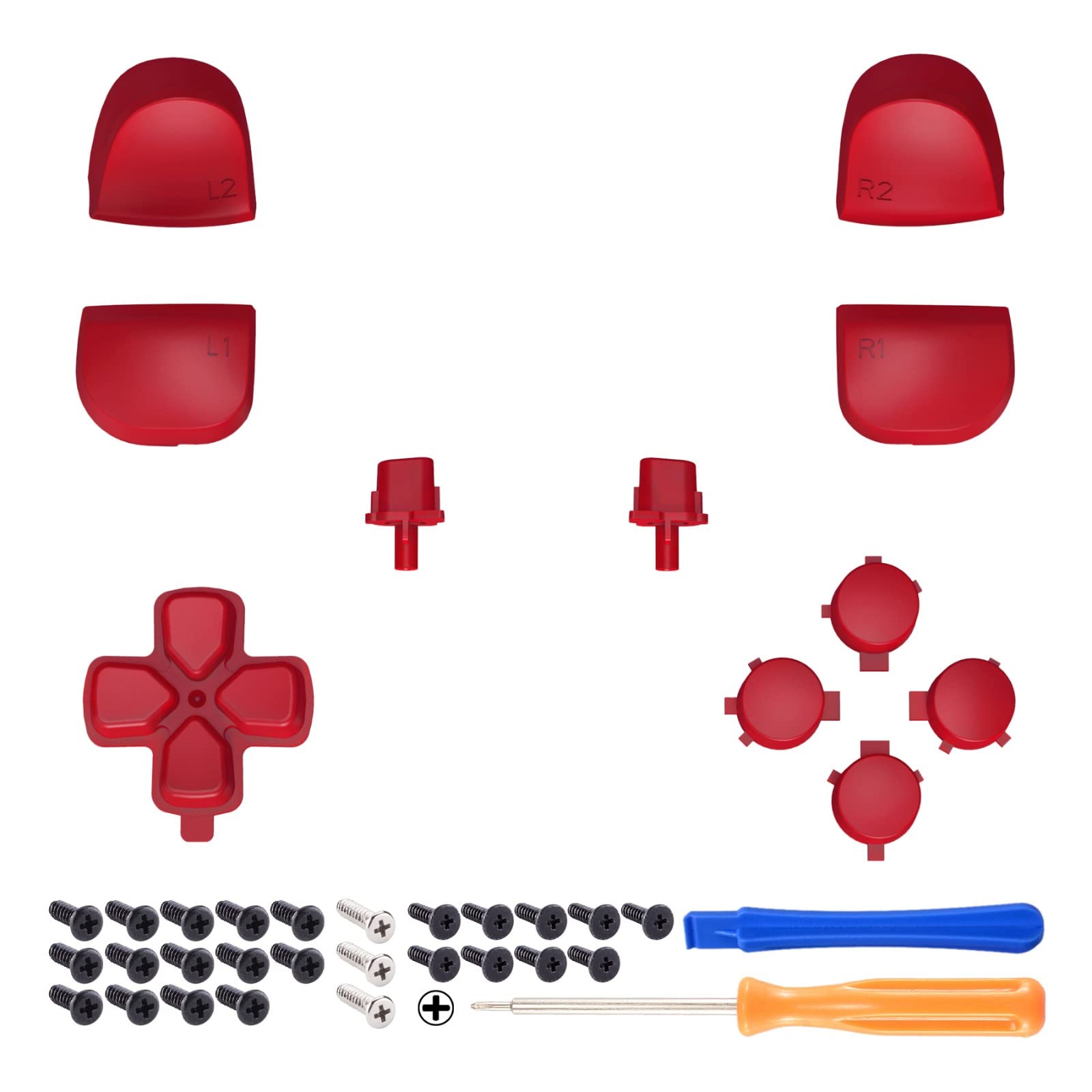 ExtremeRate Replacement Buttons for PS5 Controller BDM-010 & BDM-020 - Premium Custom Action Buttons Set with D-Pad, R1 L1 R2 L2 Triggers, Share & Options Buttons (Bright Red) - Perfect for Gaming, Customization & Controller Repair