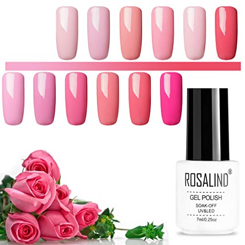 ROSALIND 12pcs Semi-Permanent UV LED Gel Nail Polish Kit - Soak Off Pure Color Varnish with Base & Top Coat for Salon & Home Manicure | Long-Lasting Nail Art for Parties, Weddings & Daily Wear (7ml Each)