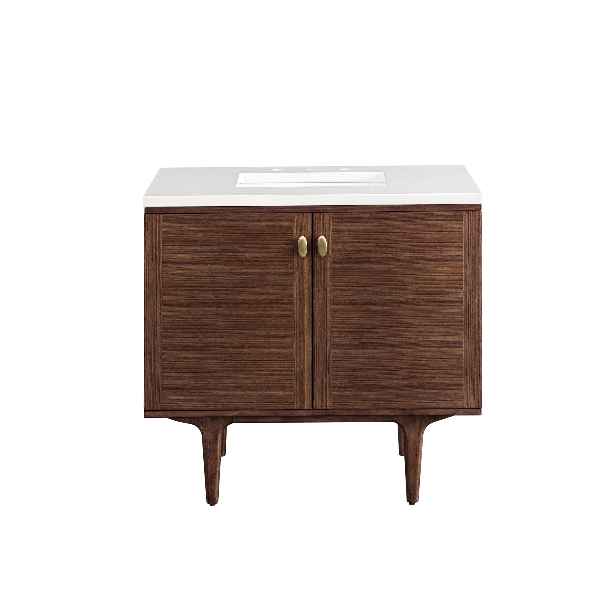 Amberly 36 Inch Single Bathroom Vanity with White Zeus Top - Mid Century Modern Walnut Design for Small Space Bathrooms | Perfect for Powder Rooms, Guest Baths & Master Suites