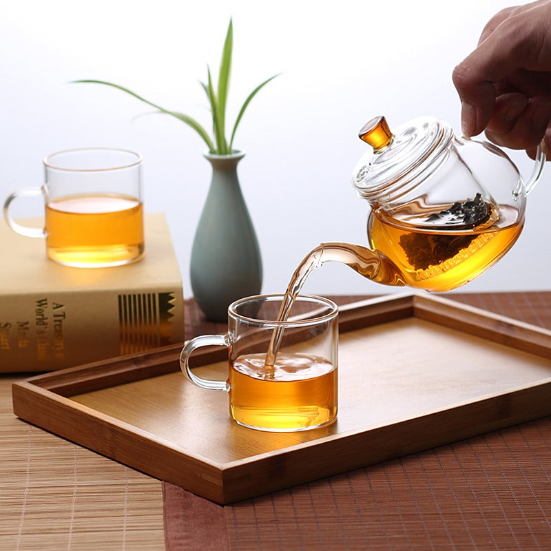 Premium Clear Glass Tea Cups Set of 6 - Heat Resistant Borosilicate Glass Mugs for Hot Tea, Iced Coffee & Herbal Infusions - Perfect for Home, Office & Tea Party Use