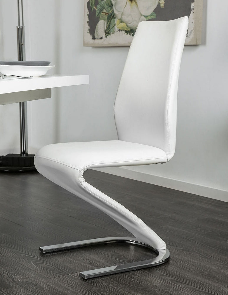 Modern Z-Shaped Chair Base - 2 Pack White Leatherette Dining Chairs with Chrome Finish | Contemporary Side Chairs for Dining Room, Kitchen, or Office Seating