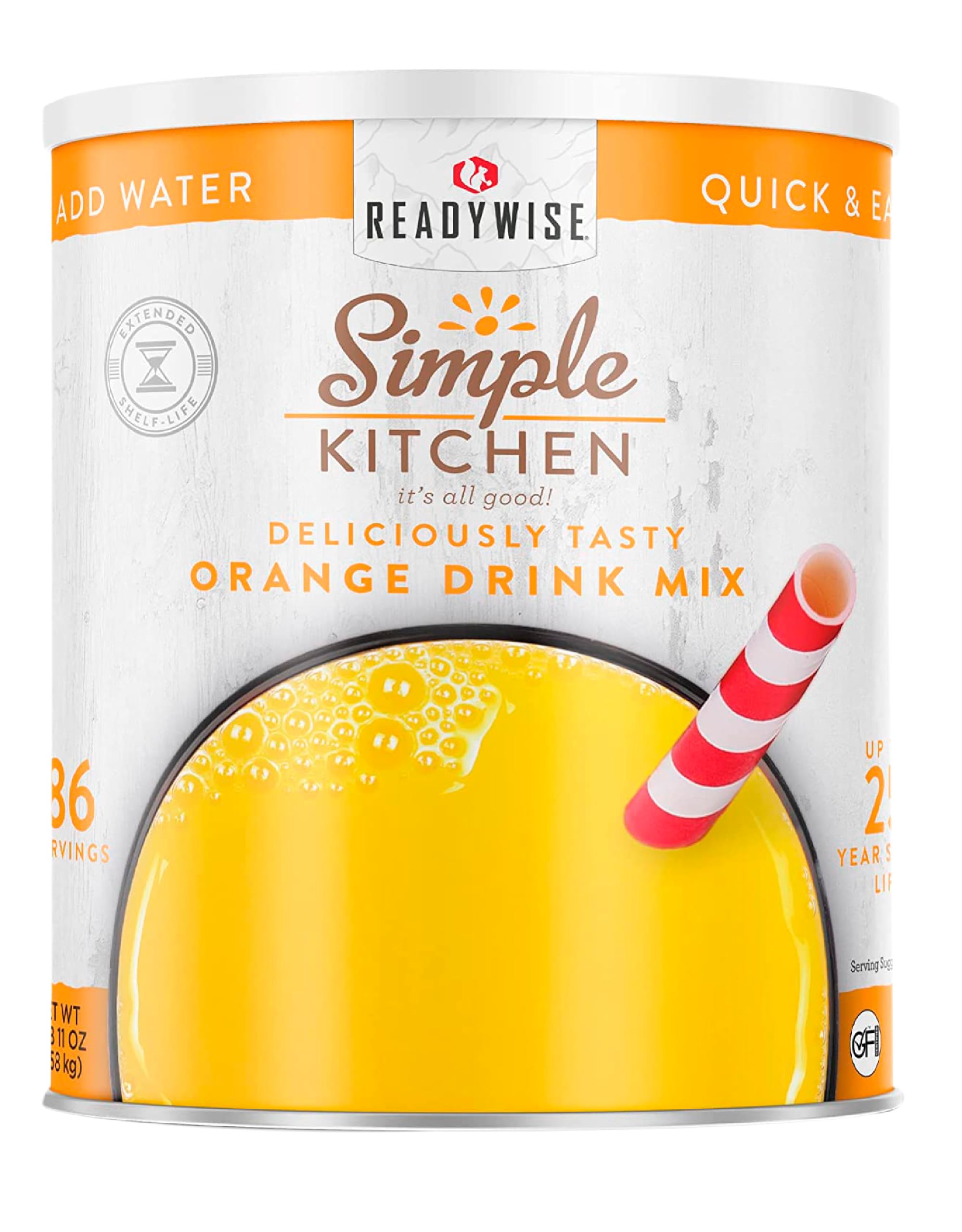 READYWISE Orange Drink Mix Powder - 86 Servings, Healthy & Delicious Emergency Food Supply for Camping, Hiking & Survival Preparedness - 10 Can Pack