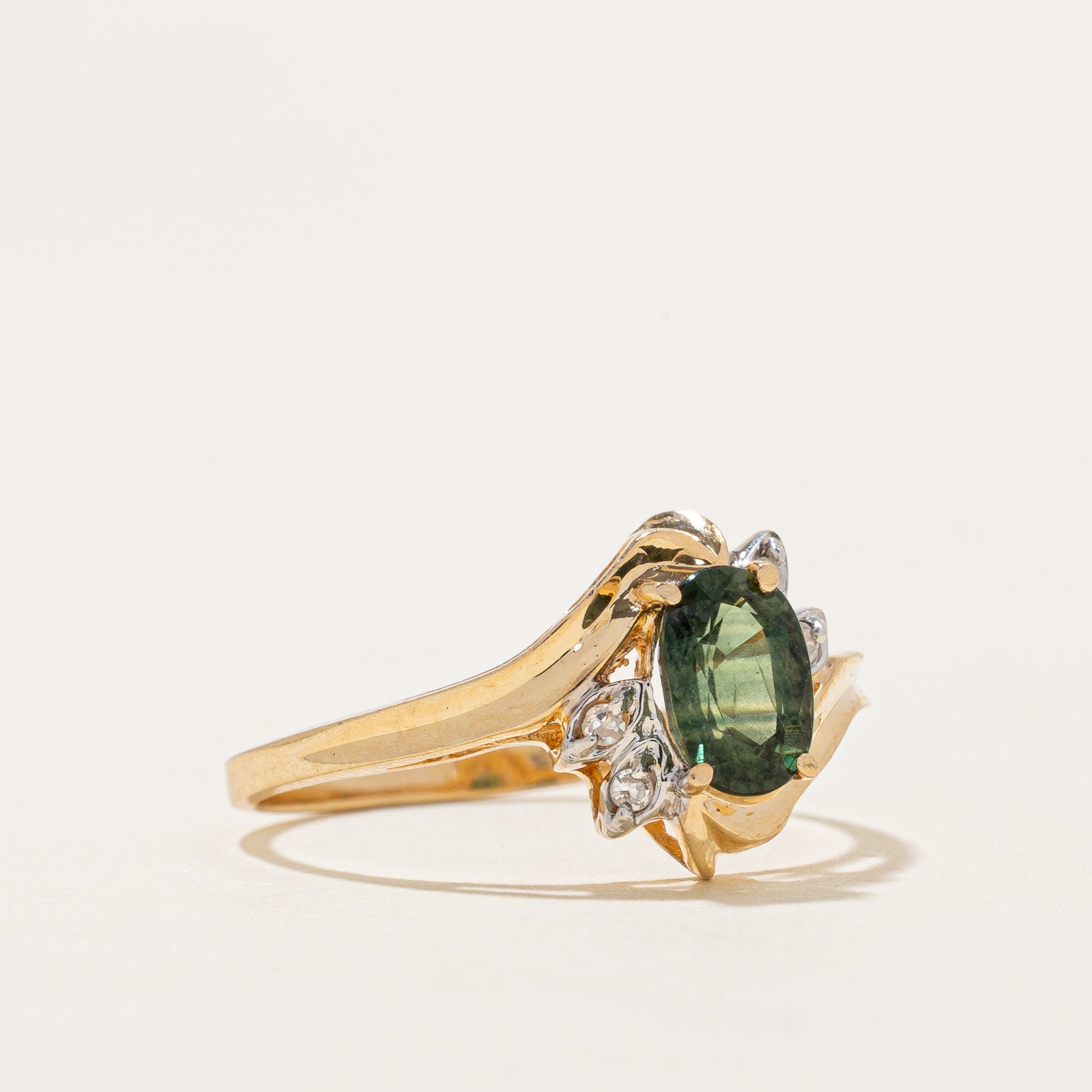 Exquisite 0.90ct Green Sapphire & Diamond Bypass Ring in Size 7 | Elegant 0.03ct Diamond Accents | Perfect for Engagement, Anniversary & Special Occasions