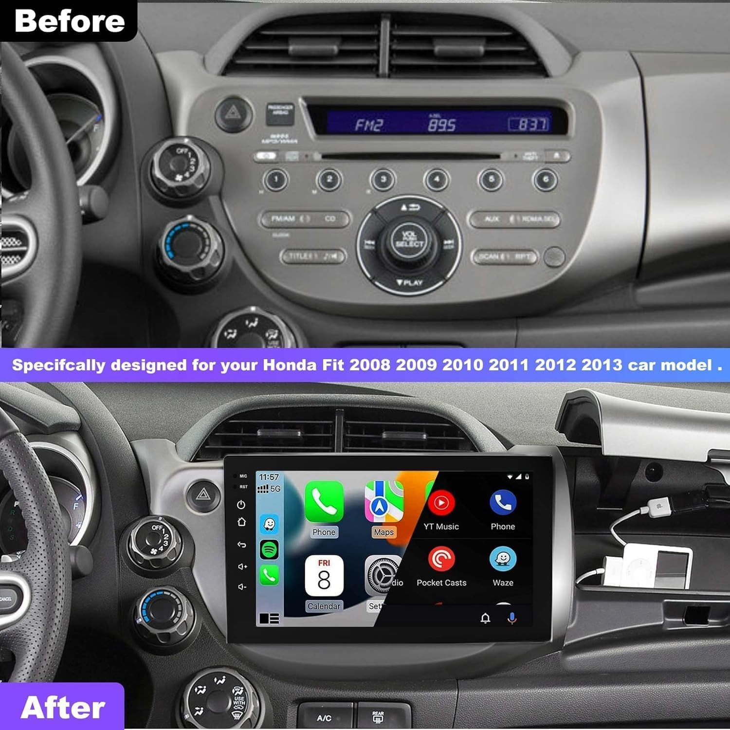 10.1 Inch IPS Touch Screen Car Stereo for Honda Fit 2008-2013 - 4G+64G Android Auto & Wireless CarPlay GPS Navigation System with Bluetooth 5.2/FM/Backup Camera/WiFi/SWC/HiFi - Perfect for Commuting & Road Trips