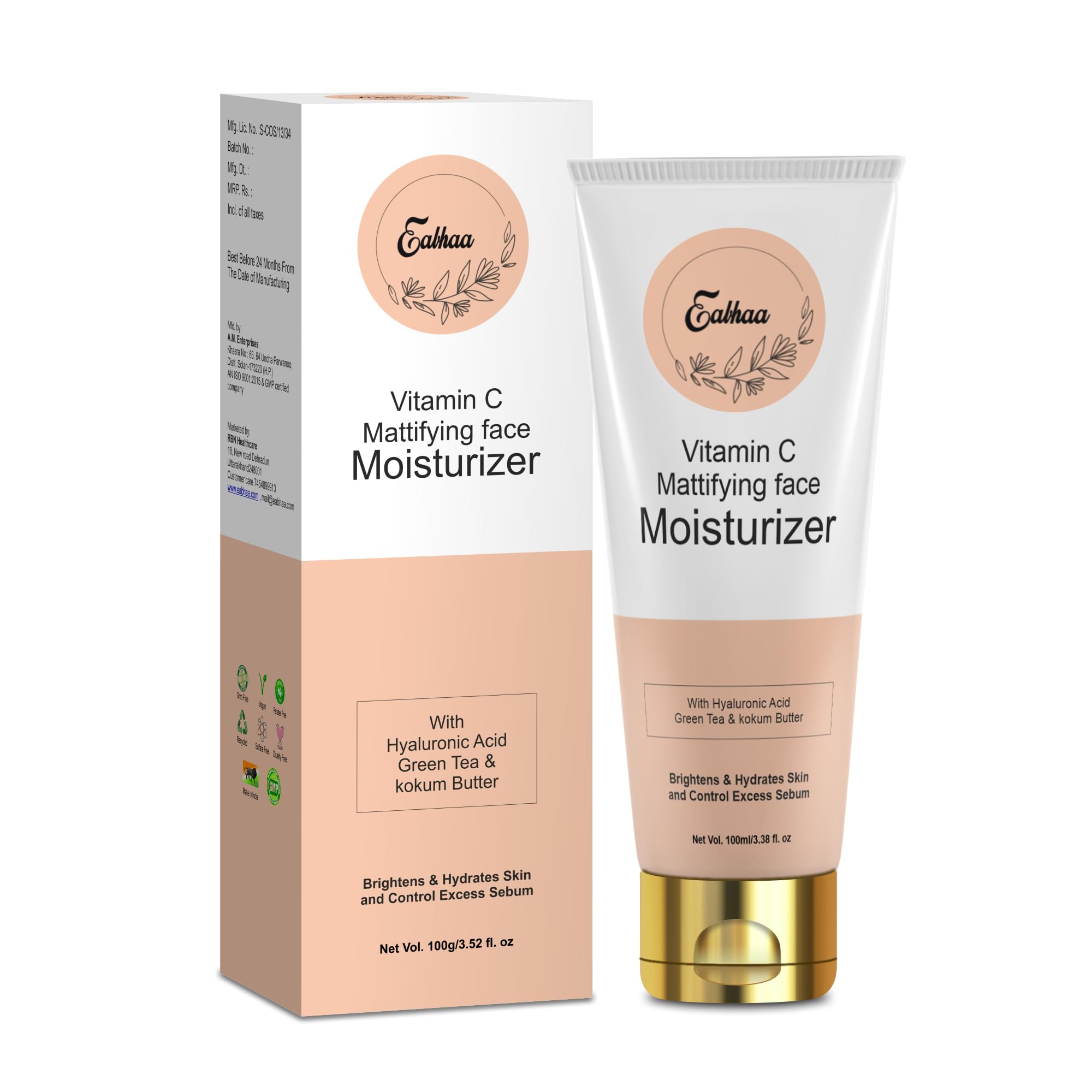 Eabhaa Vitamin C & Glutathione Face Wash & Moisturizer Combo Pack - Oil Control, Brightening Facial Cleanser for All Skin Types (100ml) | Daily Skincare Routine for Women & Men