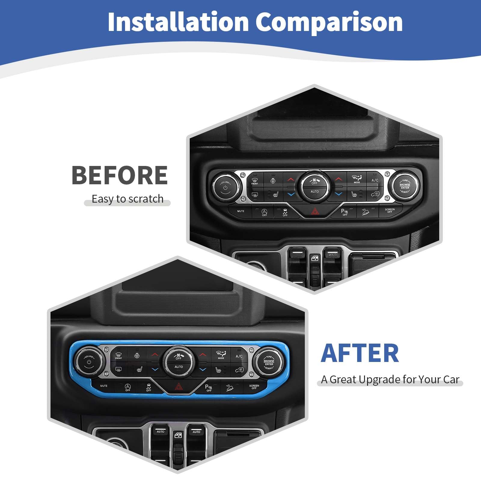 RT-TCZ Baby Blue AC Switch Cover Trim Frame for Jeep Wrangler JL/JLU/Gladiator JT (2018-2023) - Interior Dashboard Accessories | Perfect for Customizing & Protecting Your Jeep's Center Console