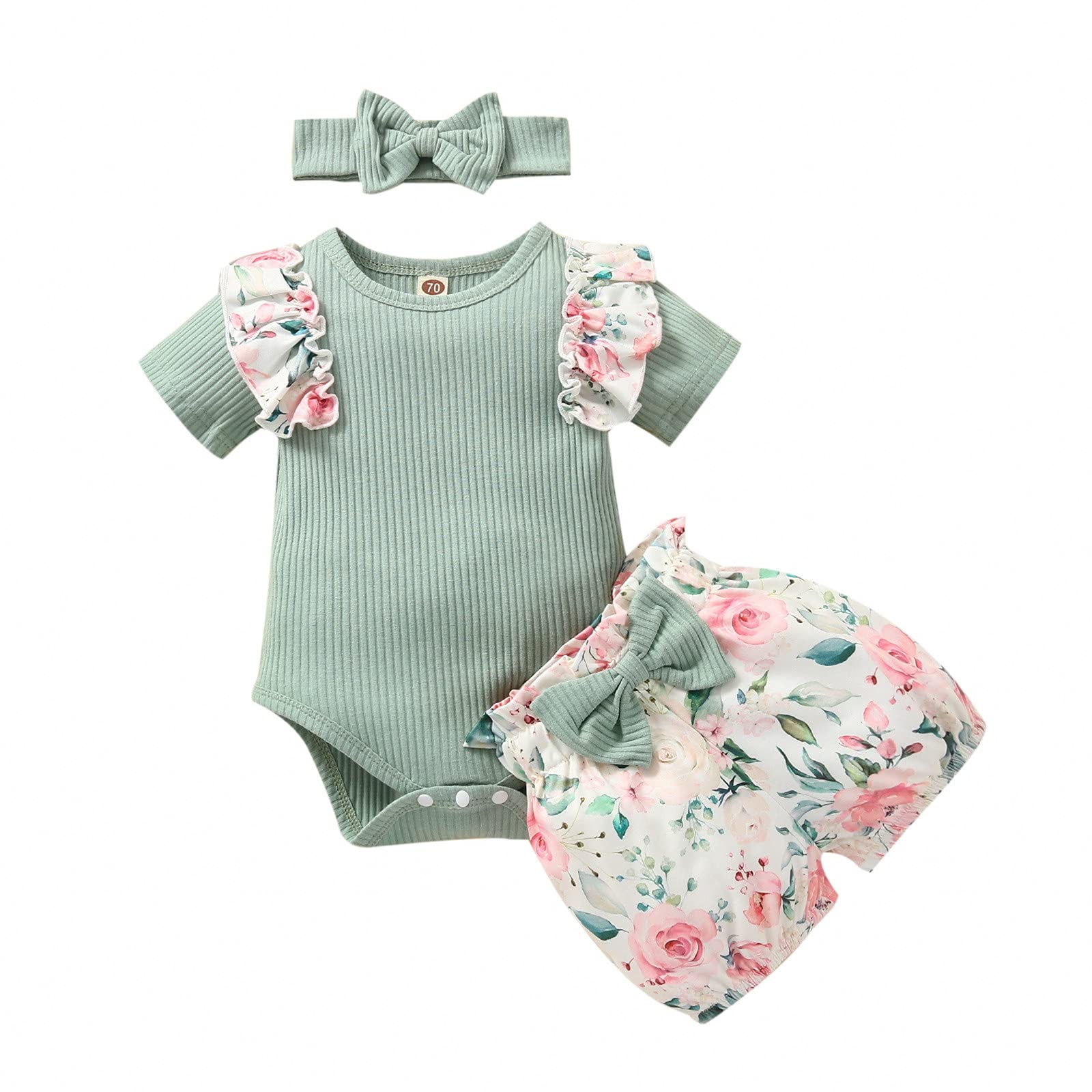 Floral Bow Shorts Outfit Set for Baby Girls - Newborn Summer Clothes & Kids Outfits | Perfect for Playdates, Beach Trips & Family Photos