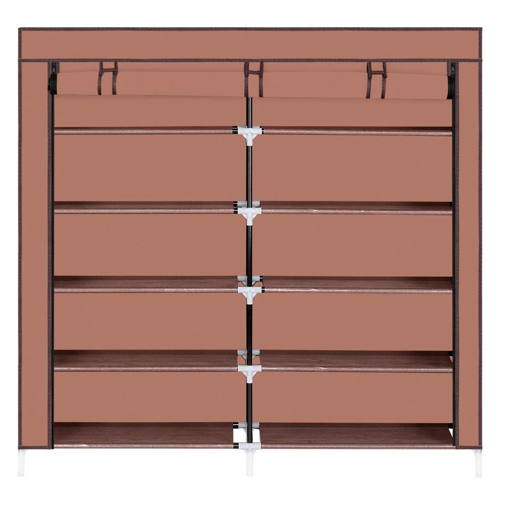 7-Tier Portable Shoe Rack Organizer with Fabric Cover - Space Saving Closet Storage Cabinet for Shoes, Accessories & Home Organization (Mocha) - Perfect for Bedrooms, Entryways & Small Spaces
