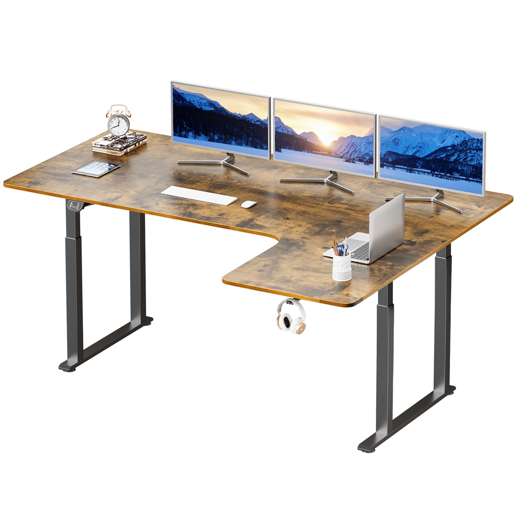 Dripex Electric L-Shaped Standing Desk - Adjustable Height Corner Desk with Dual Motor for Home Office, 71 x 43 Inch Rustic Brown - Perfect for Ergonomic Workspace & Small Office Setup