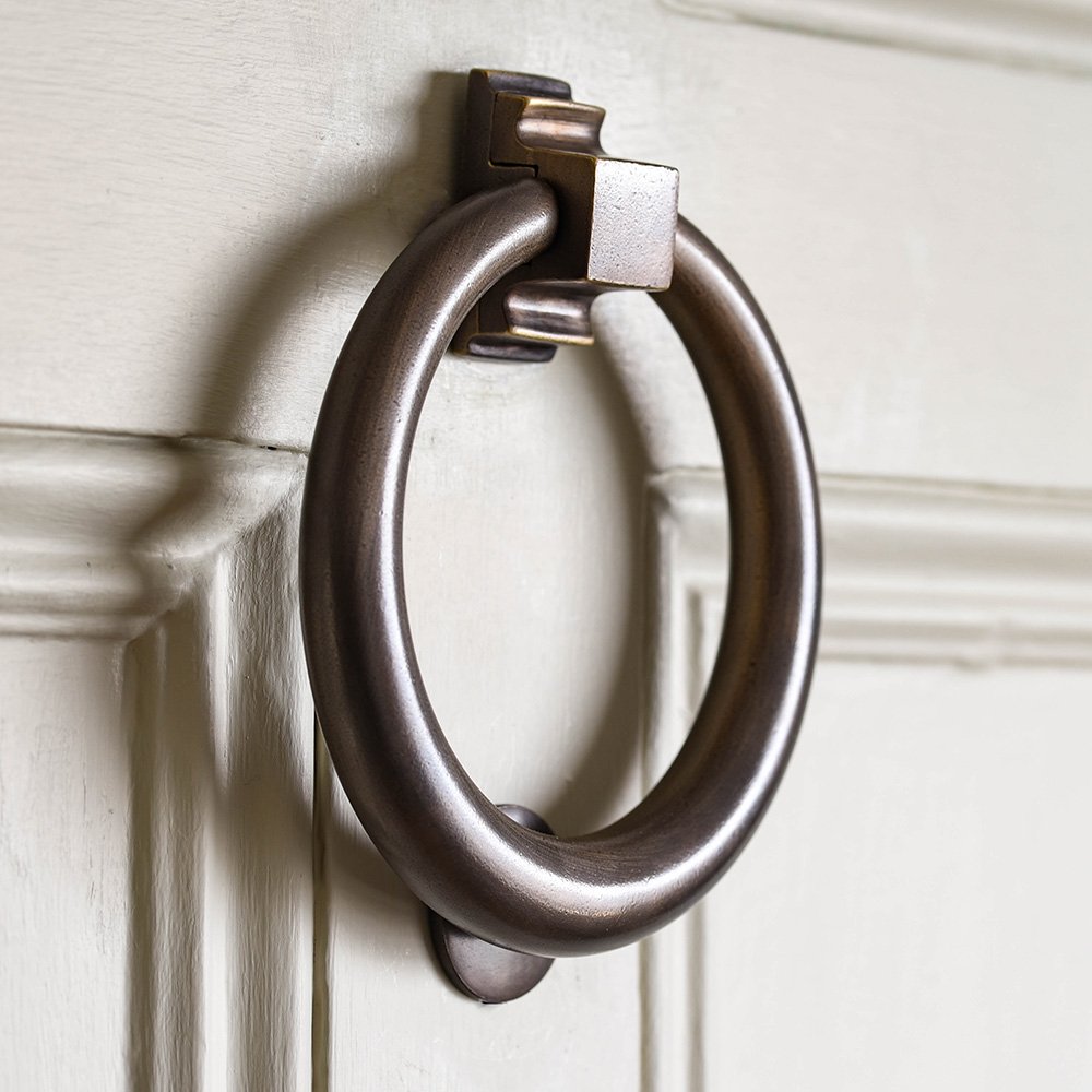 Vintage Distressed Antique Brass Hoop Door Knocker - Large Size Handcrafted Door Knocker for Classic Home Decor - Perfect for Farmhouse, Cottage & Victorian Style Entryways