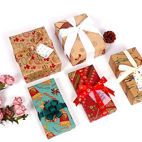 9-Piece Kraft Gift Wrapping Paper Roll Set - 50x70cm Christmas Birthday Holiday Wrapping Paper for Kids, DIY Crafts, Party Decorations & Present Wrapping - Perfect for Christmas Gifts, Birthday Presents, and Home Decor Projects