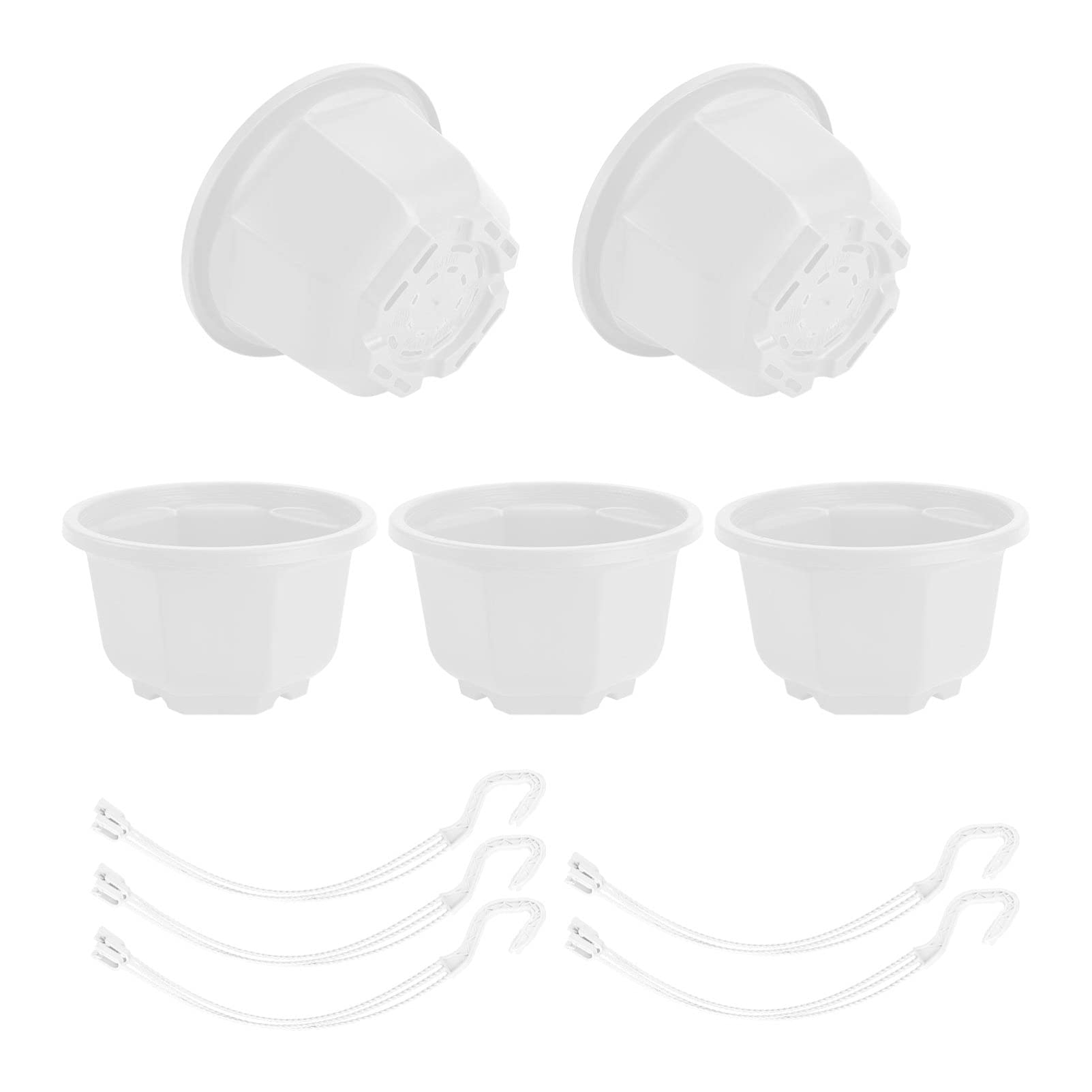 Hemoton 5-Pack White Plastic Hanging Planters for Orchids & Flowers – Indoor/Outdoor Garden Decoration, Fence & Railing Hanging Basket – Perfect for Balcony, Patio, Porch & Window Decor