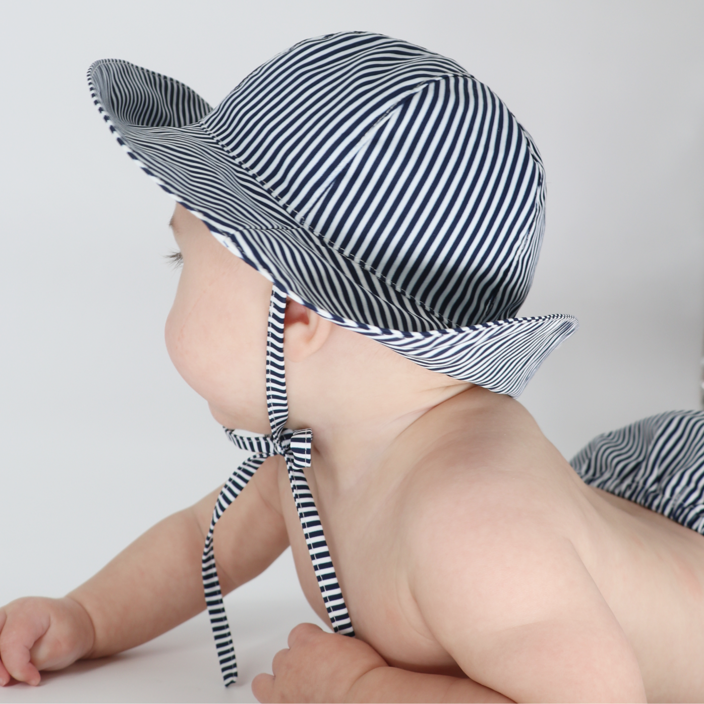 Baby Navy Stripe Sun Hat for Boys & Girls - UPF 50+ UV Protection, Adjustable Chin Strap - Perfect for Beach, Pool, Outdoor Play & Summer Activities