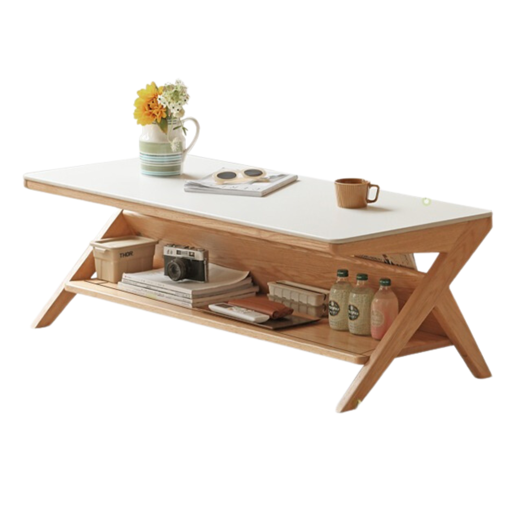 Solid Oak Wood Modern Rocking Coffee Table - Stylish and Durable Living Room Centerpiece for Cozy Home Decor