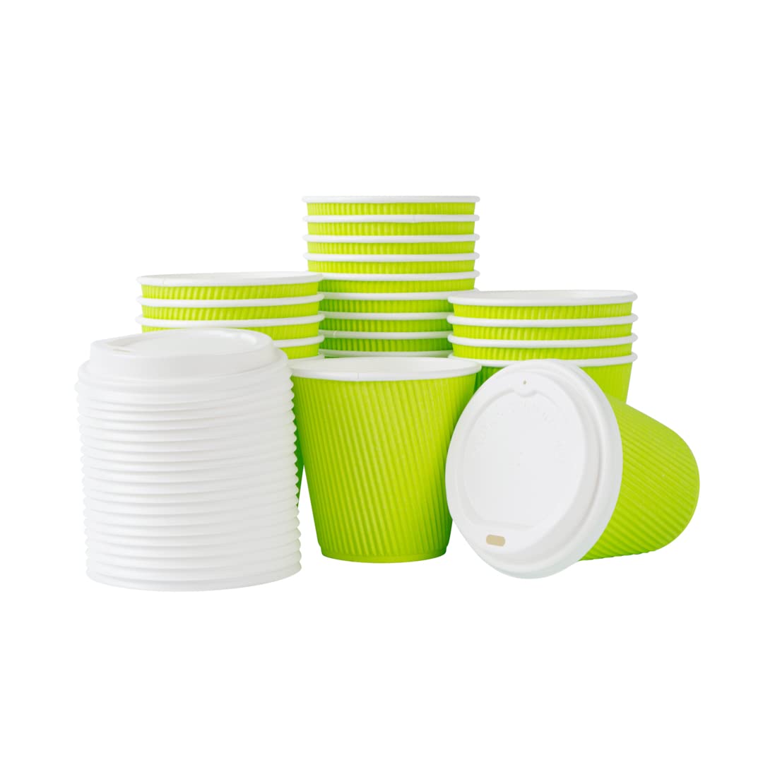 Restaurantware 8oz Insulated Coffee Cups with Lids - 400 Pack Leakproof Ripple Wall Hot Cups | Eco-Friendly Disposable Paper Cups for Coffee, Tea, Hot Cocoa & Lattes | Perfect for Cafes, Offices & Catering Events