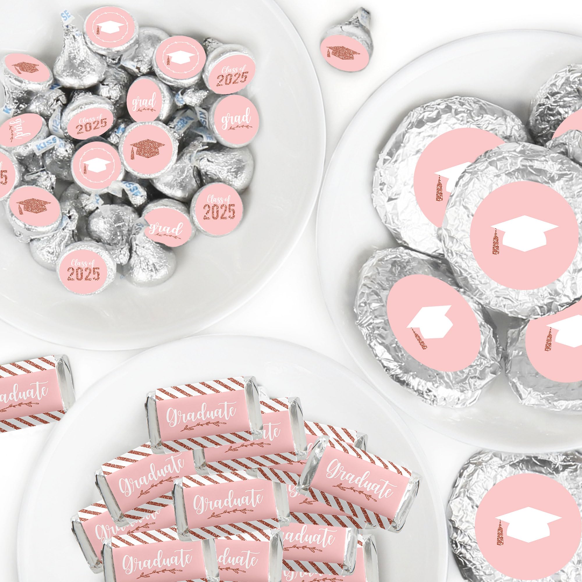Rose Gold Graduation Candy Wrappers & Stickers Kit - 304pcs for 2025 Grad Party Favors, Decorations, and Sweet Treats | Perfect for Graduation Celebrations, Candy Buffets, and DIY Party Decor