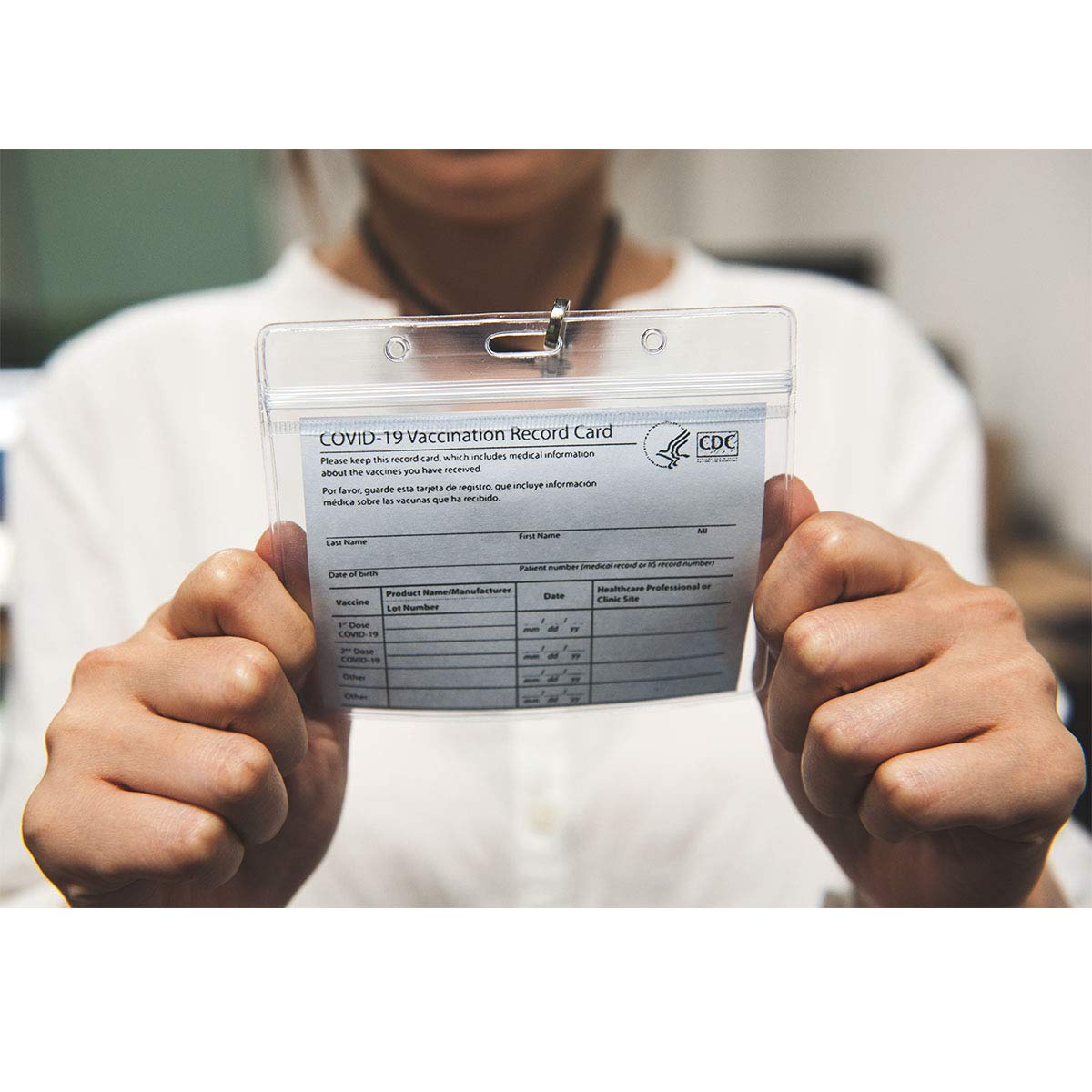 5-Pack Waterproof CDC Card Holder with Lanyard - for Vaccination & ID Protection, Travel & Events