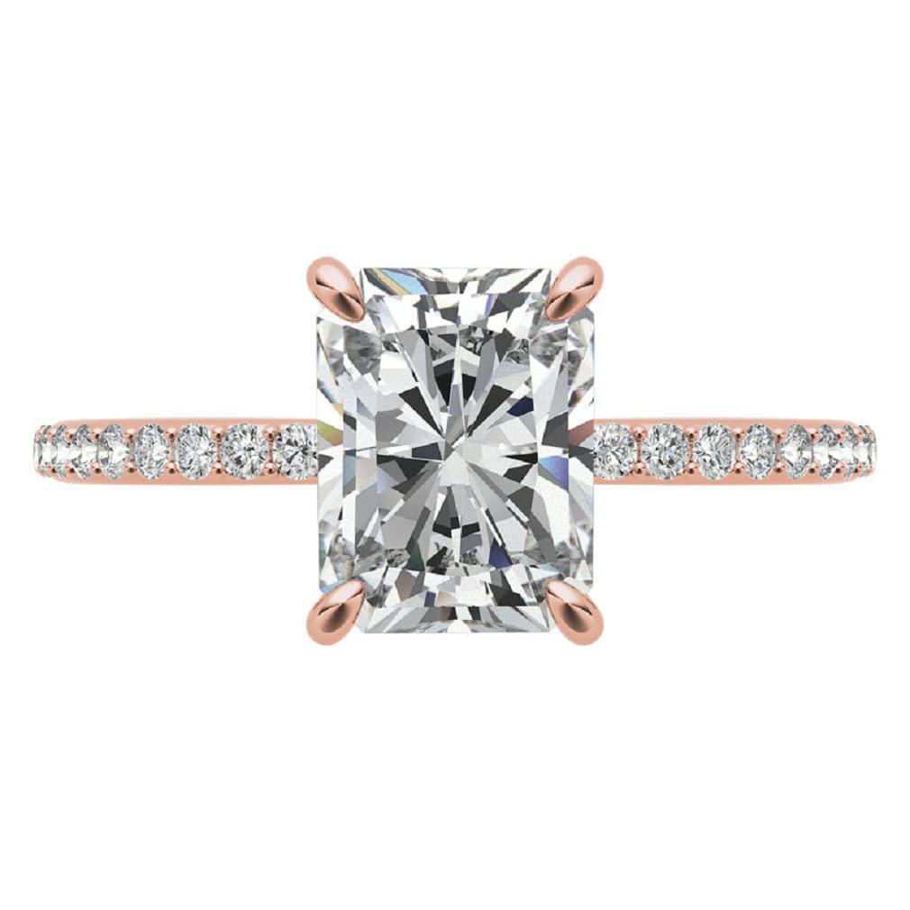 10K Solid Rose Gold Handmade Engagement Ring Set - 2.0 CT Emerald Cut Moissanite Diamond Solitaire Wedding Band for Women - Perfect for Proposals, Anniversaries & Bridal Jewelry Gifts
