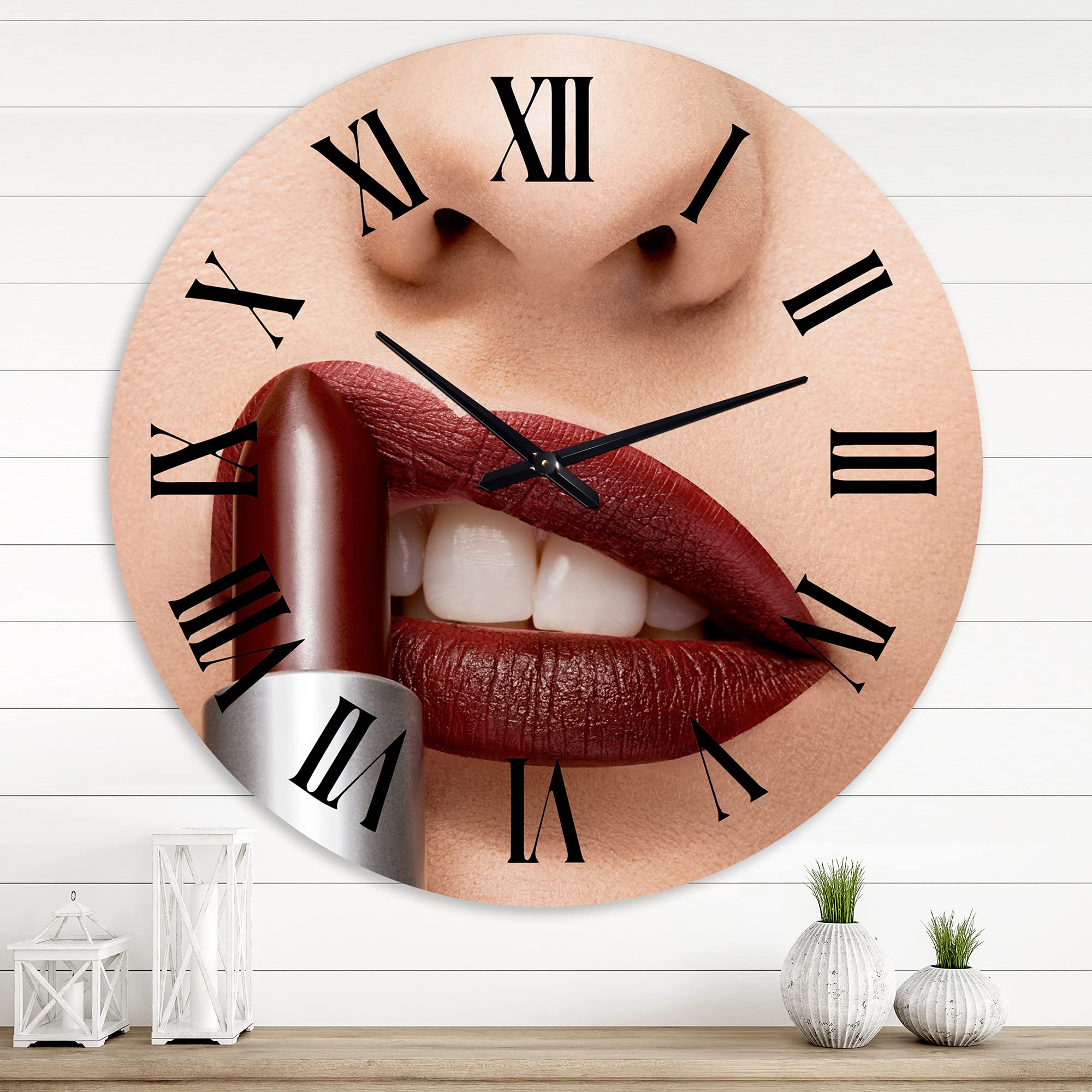 Modern Red Lipstick Wall Clock - Large Decorative Office Wall Clock for Home & Office Decor | Perfect for Living Room, Bedroom, and Workspace