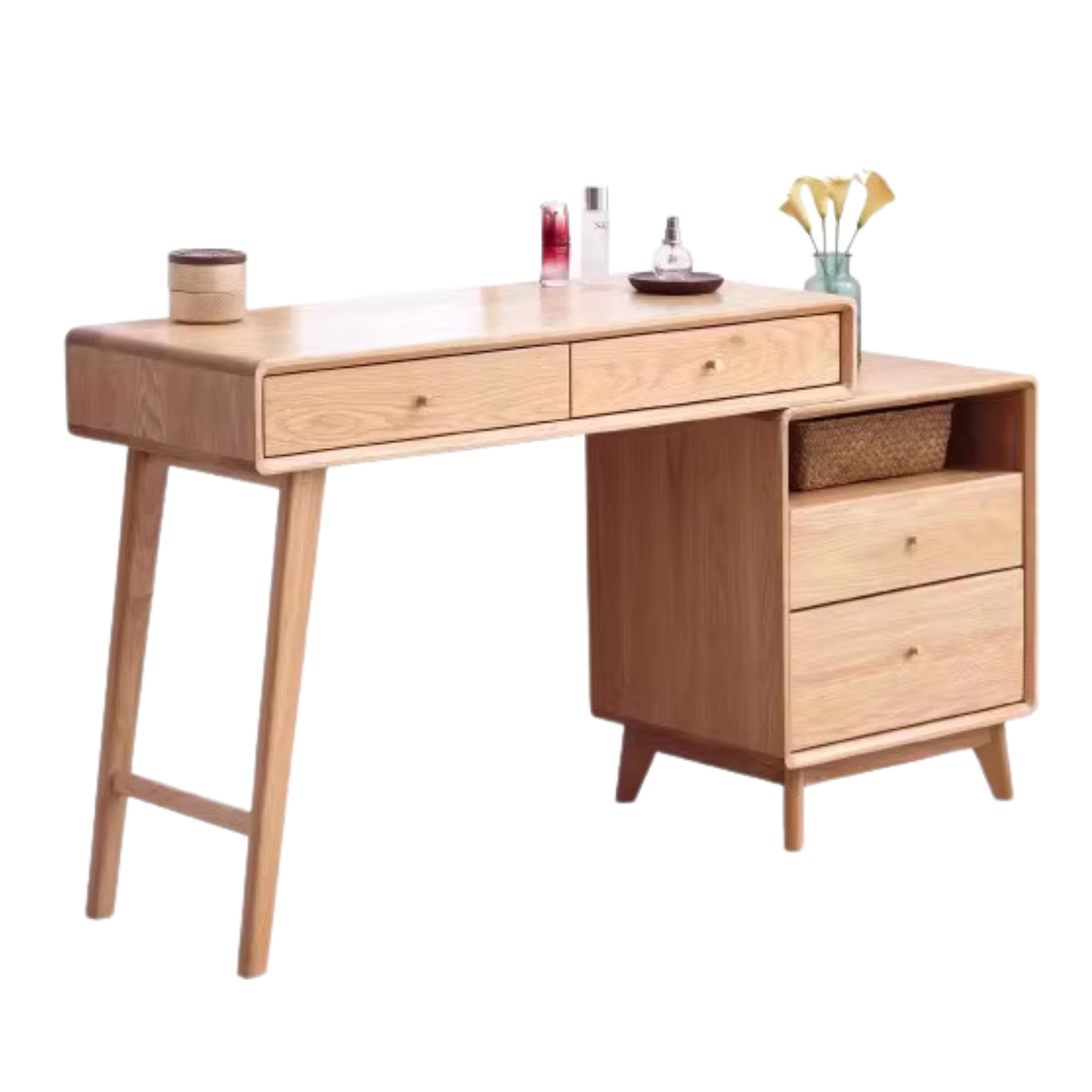 Solid Oak Wood Extendable Vanity Dressing Table with Mirror - Perfect for Bedroom Makeup & Jewelry Storage