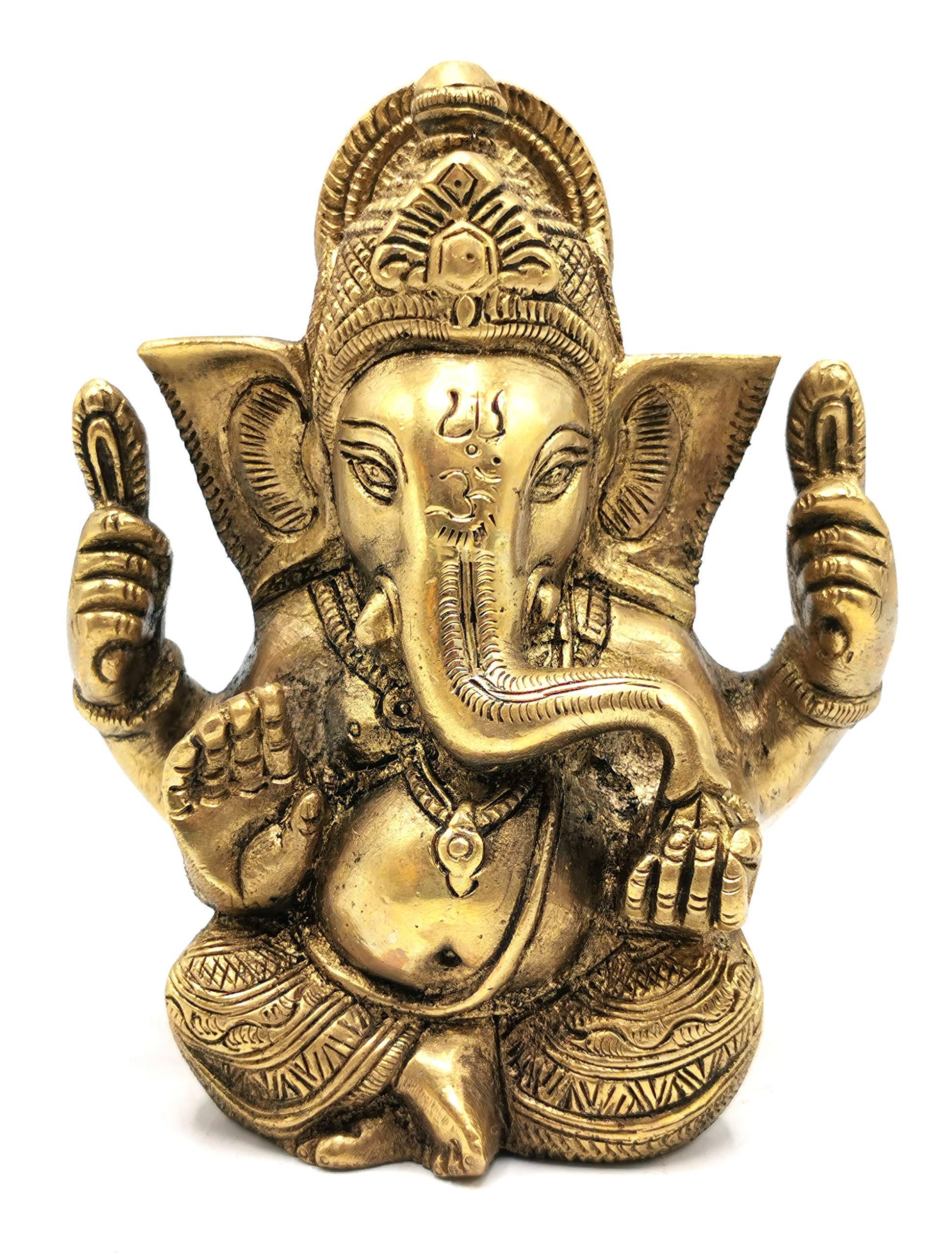 Handmade Brass Ganesha Statue - 4.5 Inch Lord Ganesh Idol Sculpture with Mouse | Premium Quality 780g (1.72 lb) Hindu Deity Murti for Home Altar, Office Decor & Spiritual Gift
