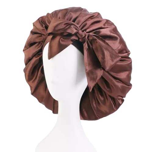 Candibella Women's Adjustable Satin Silk Bonnet for Sleeping & Hair Protection - Includes 3 Premium Scrunchies & Ribbon Tie Band - Ideal for Curly Hair & Nighttime Care - Rose Taupe Satin Hair Wrap for Women (Perfect for Travel, Home & Salon Use)