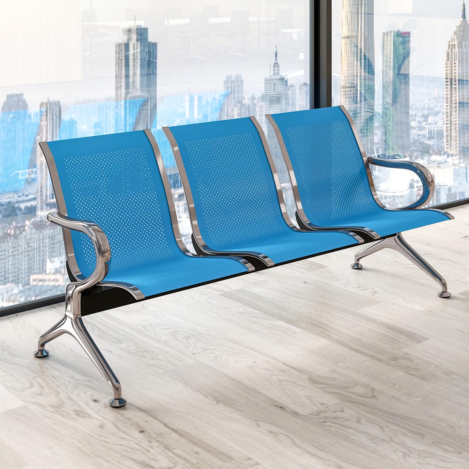Kinbor Reception Bench with Arms - Durable Waiting Area Seating for Airport, Office, Bank, Hospital & Barbershop - Perfect for Lobbies, Waiting Rooms & Public Spaces