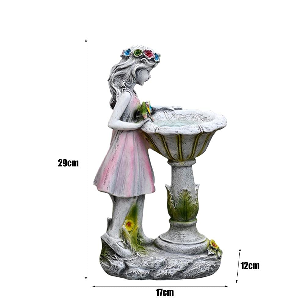 Solar Powered Fairy Garden Statue - Shiker Solar Lighted Girl Bird Bath Sculpture, Resin Angel Figurine for Outdoor Garden Decor, Small - Perfect for Patio, Yard & Fairy Garden Landscaping