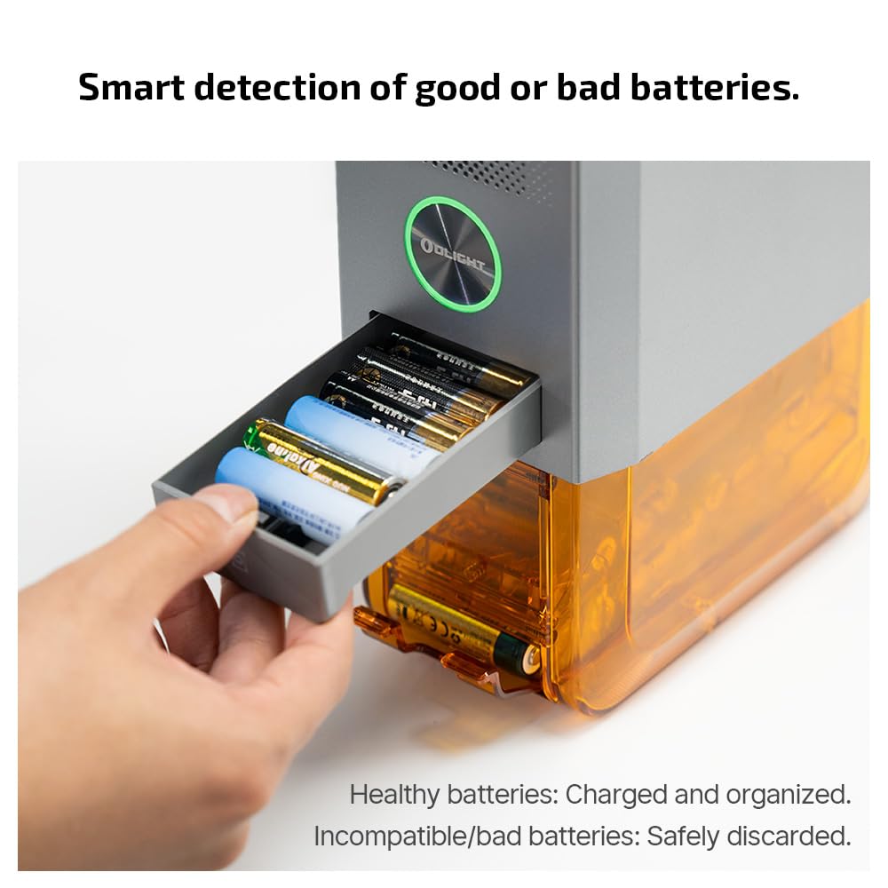 OLIGHT Ostation X 3-in-1 Battery Charger with 32 Rechargeable AA NiMH Batteries - Smart Charging, Testing & Storage Station | No Polarity Check | Bad Battery Detection | APP Control | Perfect for Home, Office & Emergency Kits