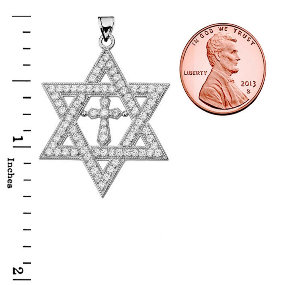 14K White Gold Diamond Star of David Pendant Necklace - 1.4 Inch Elegant Religious Jewelry for Women, Perfect for Hanukkah Gifts, Bat Mitzvah & Special Occasions