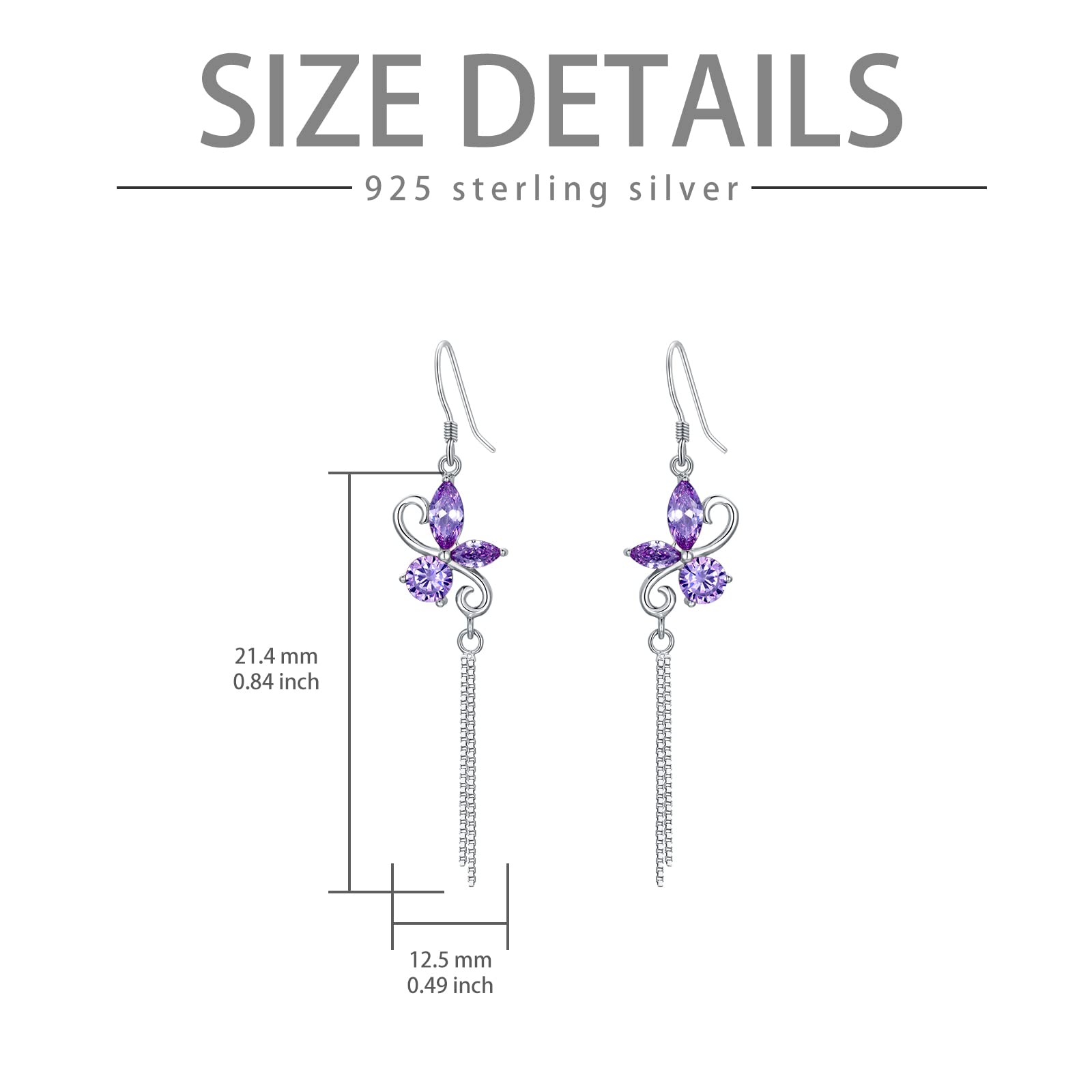 925 Sterling Silver Butterfly Dangle Drop Earrings with Birthstone - Elegant Jewelry Gift for Women, Wife, Girlfriend | Christmas, Birthday, Anniversary Present | Perfect for Parties, Weddings & Special Occasions