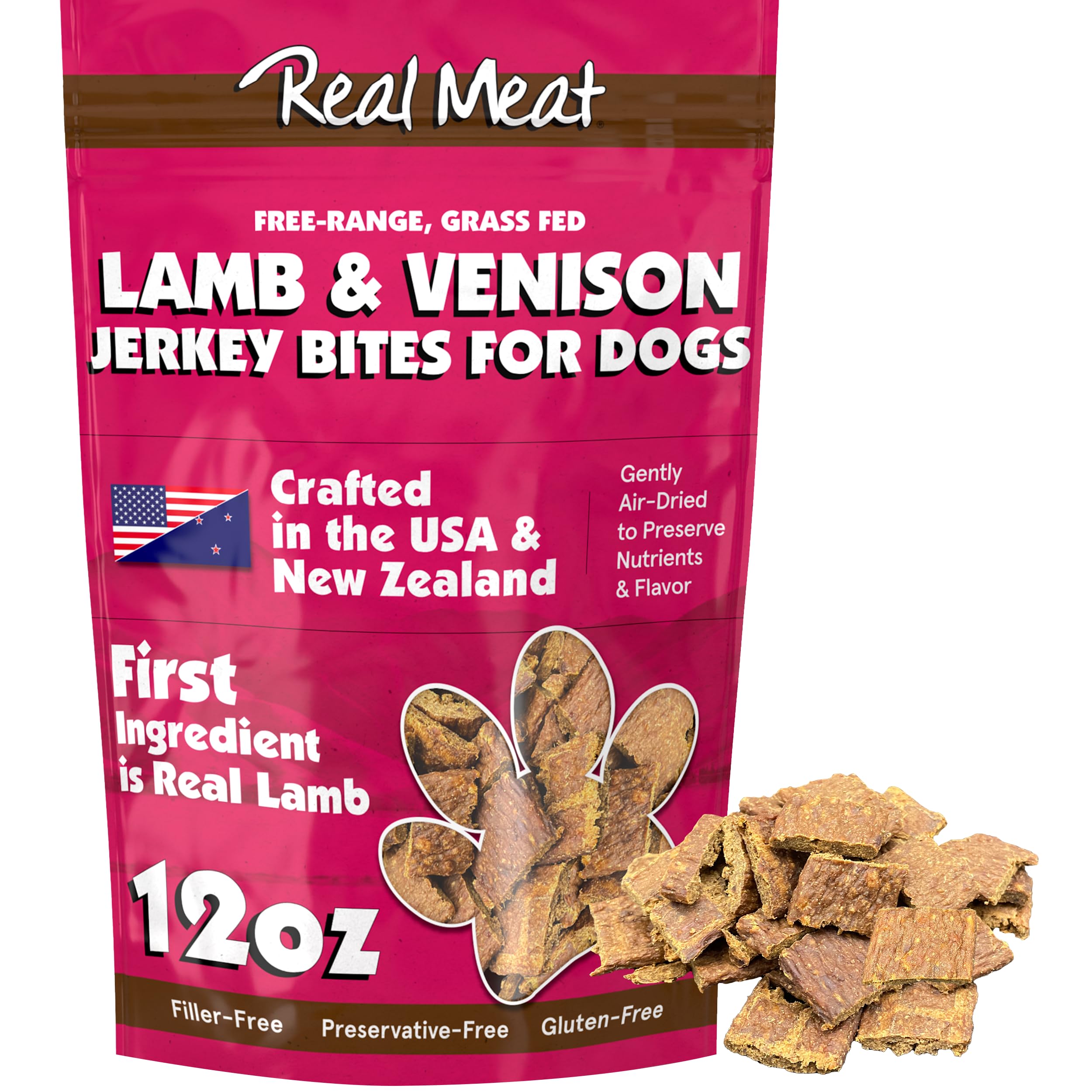 Premium Grain-Free Dog Treats - 12oz Air-Dried Lamb & Venison Jerky for Dogs | 95% Human-Grade, Free-Range, Grass-Fed Meat | All-Natural Training Snacks for Small, Medium & Large Dogs | Perfect for Training, Rewards & Outdoor Adventures