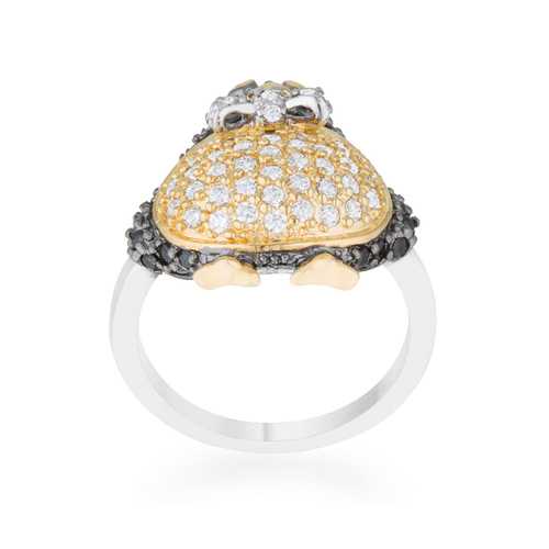 Jet Black Cubic Zirconia Penguin Ring for Women - Elegant Animal Jewelry Gift for Her - Perfect for Christmas, Birthday & Anniversary Gifts