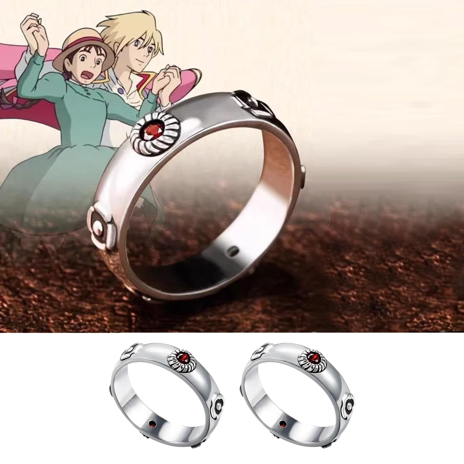 4Pcs Howl's Moving Castle Anime Rings - Sophie & Howl Cosplay Jewelry, Adjustable Metal Open Rings for Women & Men - Perfect for Gifts, Halloween Costumes, and Studio Ghibli Fans