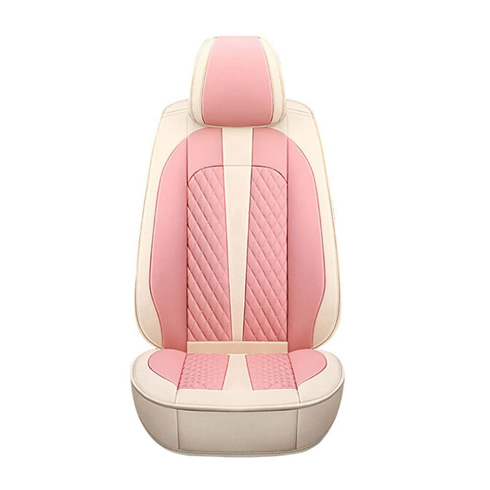Premium Universal Car Seat Covers Full Set (5 Seats) - Luxury Leather Protectors for BMW X5 & Other SUVs - Beige & Pink Cushion Accessories | Perfect for Family Road Trips, Commuting & Car Interior Protection