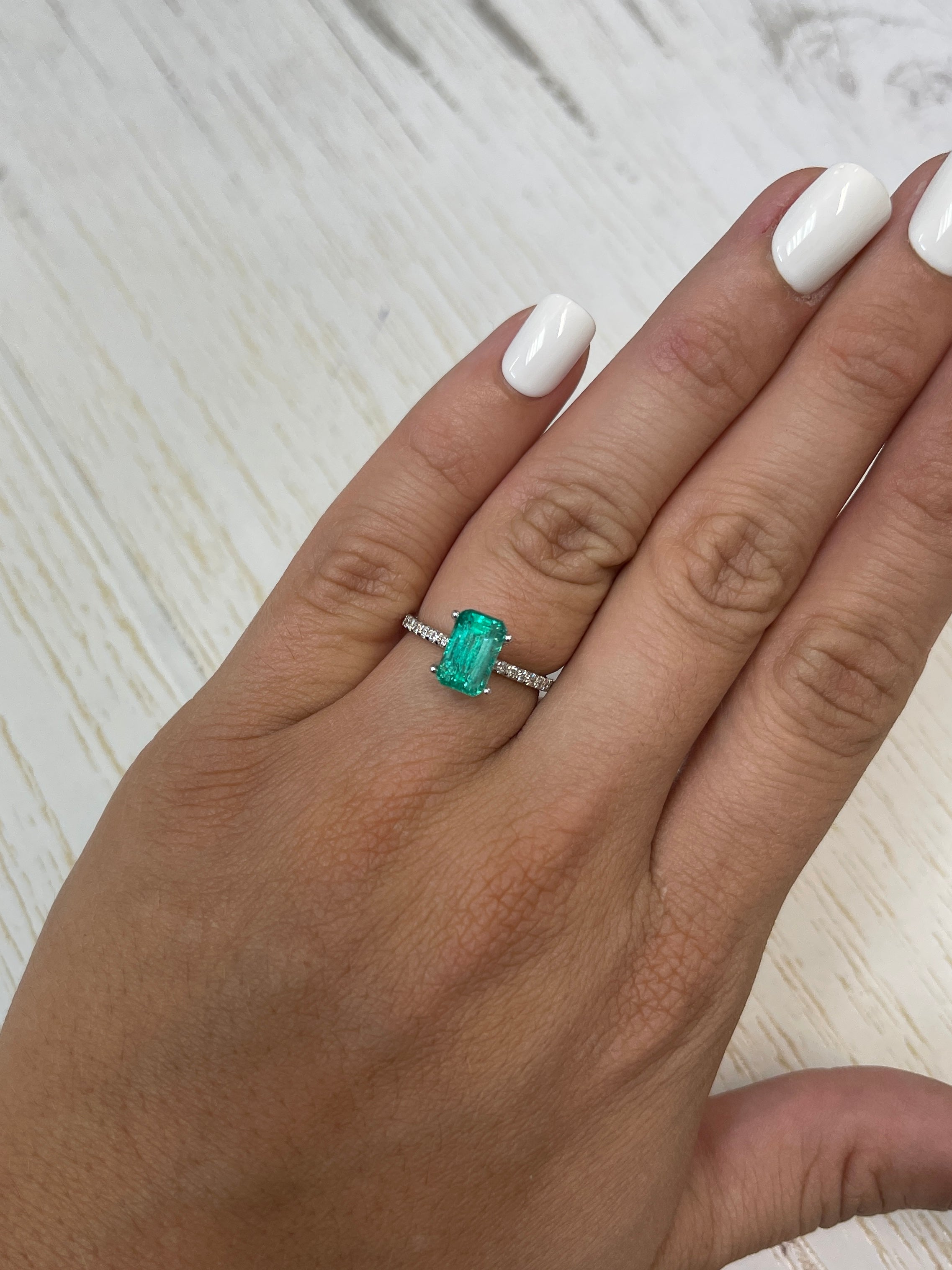 14K Gold Custom Diamond Ring with 1.96 Carat 9x6mm Bluish Green Natural Colombian Emerald - Emerald Cut | Luxury Engagement, Wedding, Anniversary Jewelry Gift for Women