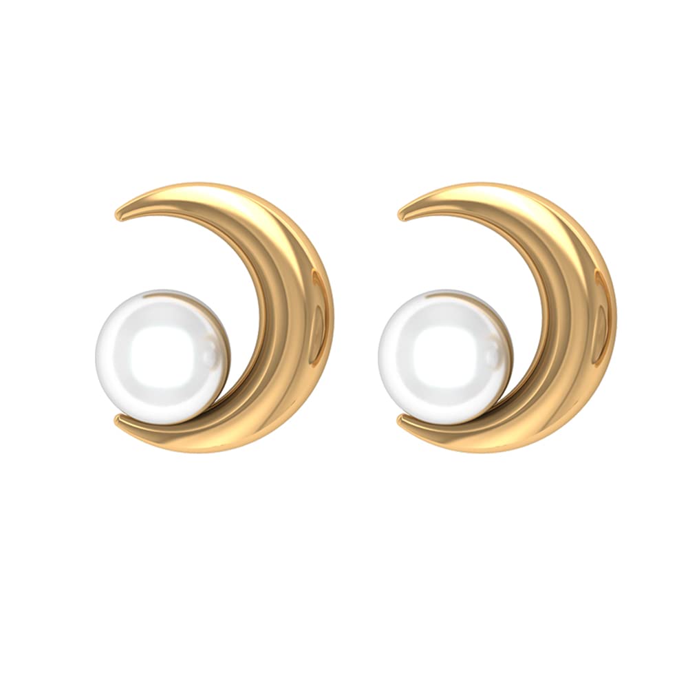 Freshwater Pearl Earrings for Women - 14K Solid Gold Stud & Moon Design, June Birthstone Jewelry | Perfect for Gifts, Weddings & Special Occasions