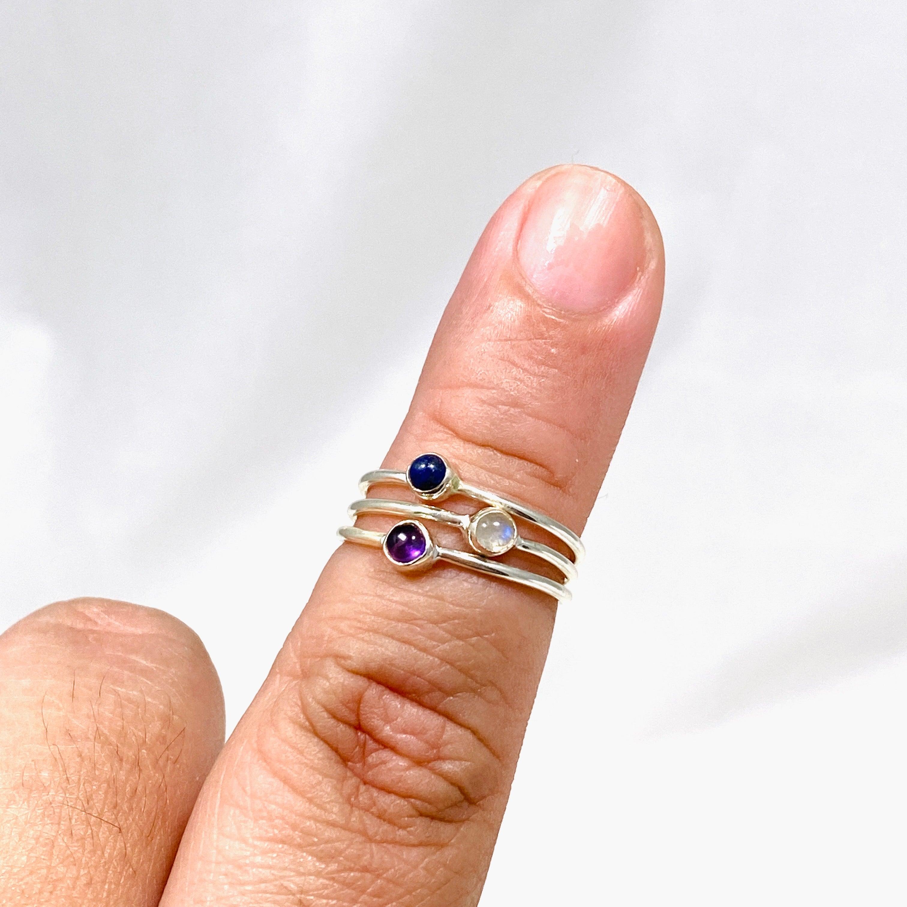Amethyst Lapis Moonstone Round Band Ring Set of 3 - Elegant Stackable Rings for Women, Dainty Gemstone Jewelry Gift for Birthday, Anniversary & Everyday Wear
