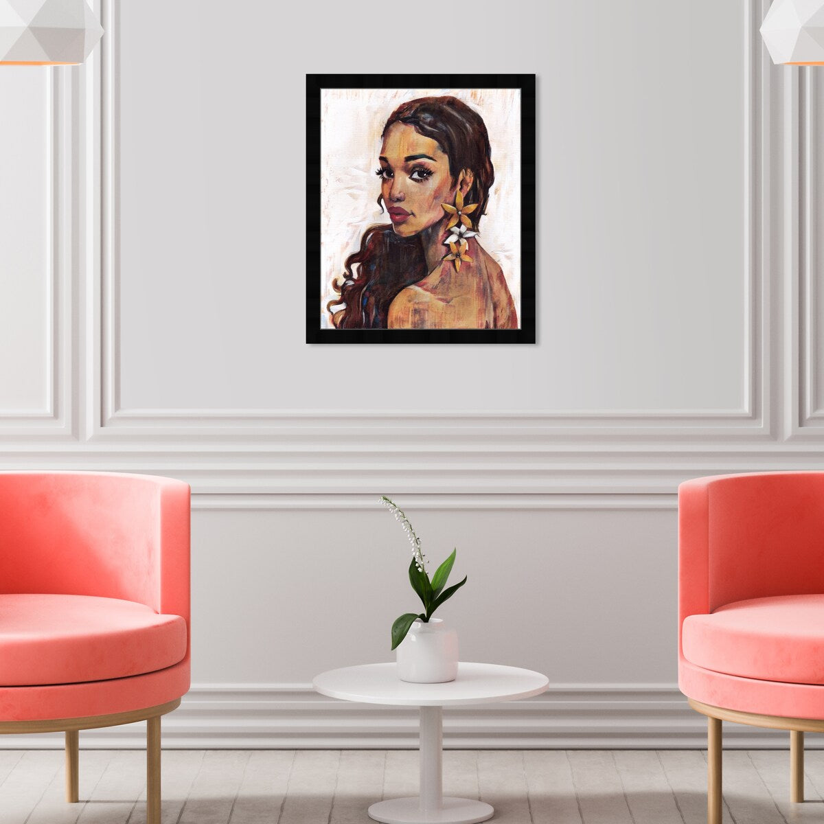 Elegant White Floral Framed Wall Art Print - Traditional Flower Painting for Bedroom Decor | Perfect for Home, Living Room & Office Interior Design