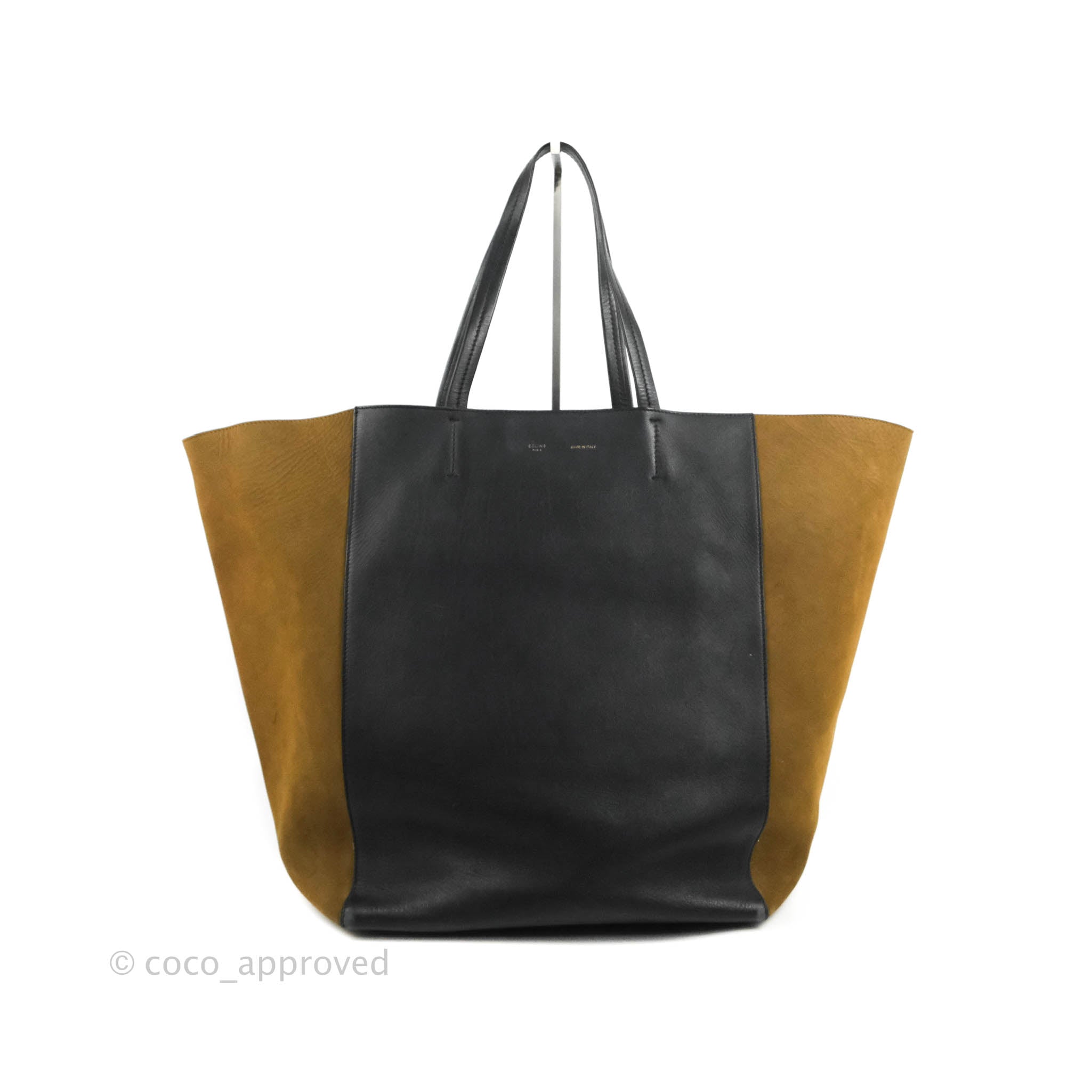 Celine Large Cabas Phantom Tote Bag in Brown Suede & Black Calfskin Leather - Perfect for Work, Travel & Everyday Luxury