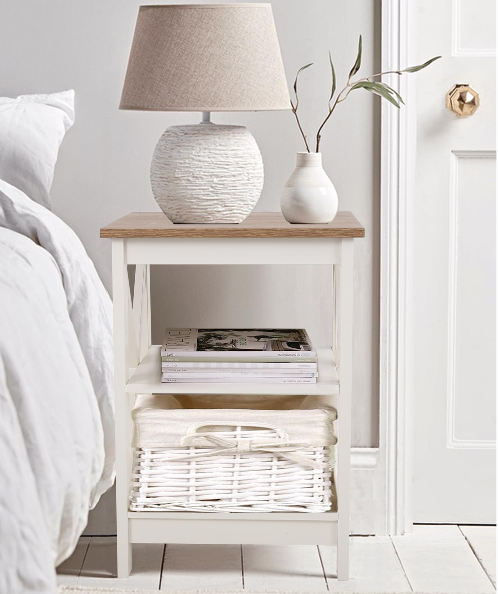 PHI VILLA Set of 2 Farmhouse End Tables - Ivory White Nightstand & Bedside Table for Living Room, Bedroom | Rustic Home Decor Accent Furniture for Small Spaces & Apartment