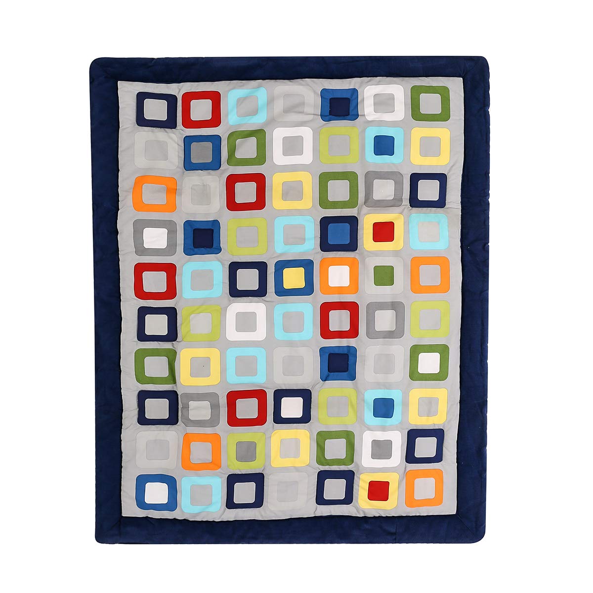2 PCs Navy Blue Geometric Nursery Crib Bedding Set - Quilt & Fitted Sheet for Baby Boys - Modern Geometric Pattern Cot Bedding - Perfect for Newborns, Infants & Toddlers - Ideal for Nurseries, Daycares & Baby Showers