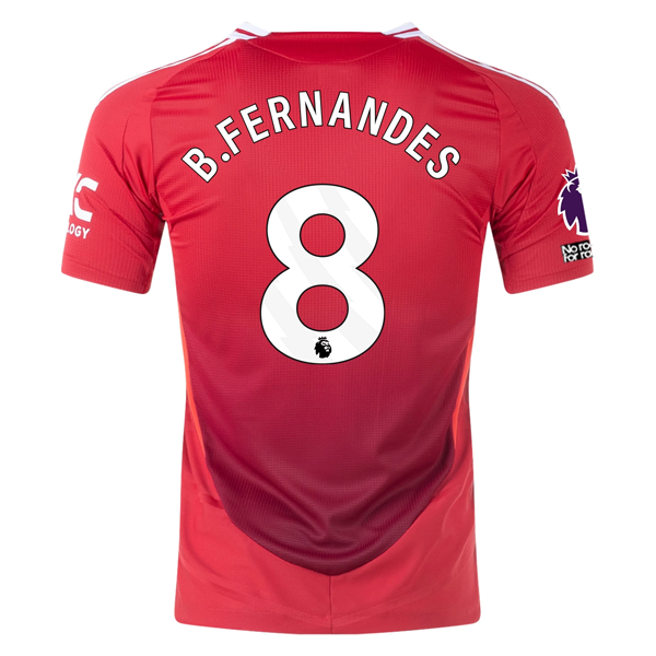 Authentic Adidas Manchester United Bruno Fernandes Home Jersey 24/25 - EPL & No Room For Racism Patches (MUFC Red/Bright Red) | Official Football Shirt for Games & Fan Support