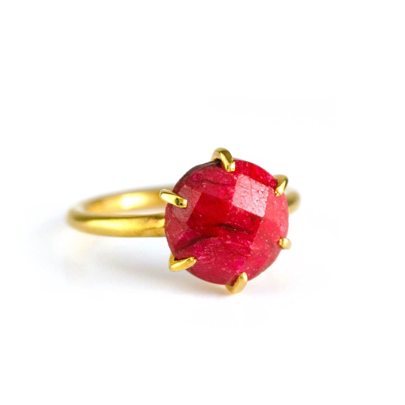 Ruby Ring - Stackable Vermeil Gold or Silver Prong Set Round Ring - July Birthstone Jewelry - Elegant Red Round Ring for Women - Perfect Birthday Gift & Everyday Wear