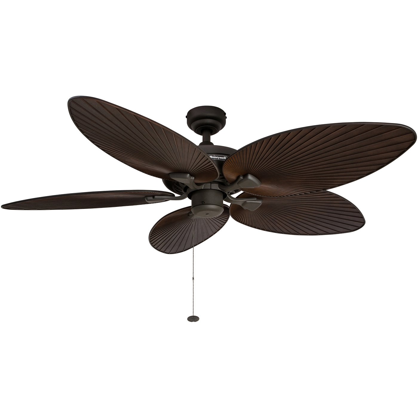 Honeywell 52 Inch Indoor/Outdoor Ceiling Fan with Light - Tropical Palm Leaf Blade Design, LED Lighting, Pull Chain Control, Dual Mount, ETL Damp Rated, Bronze Finish (Model 50202-01) - Perfect for Patio, Bedroom, Living Room and Tropical-Themed Spaces