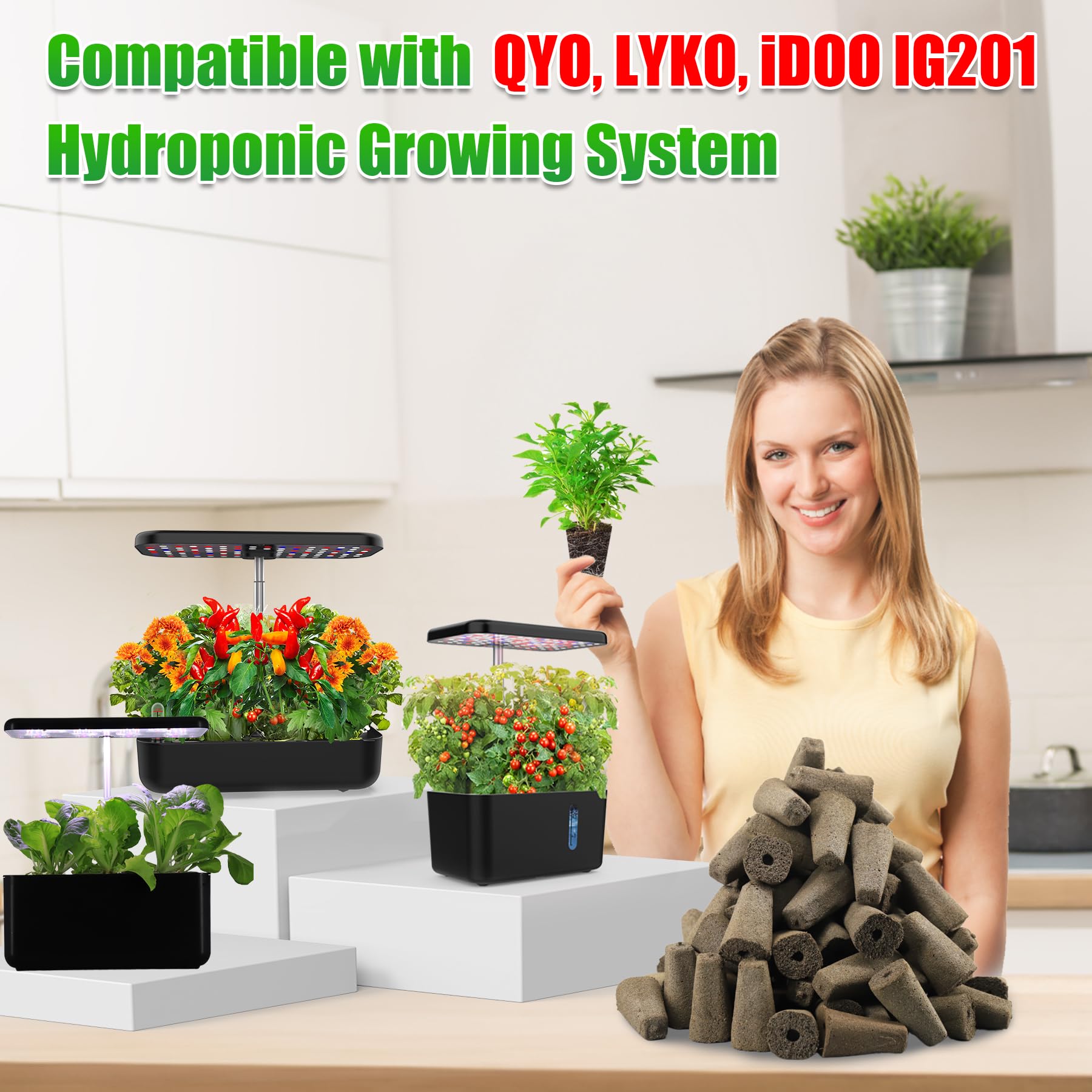 100pcs Grow Sponges Seed Starter Pods for Hydroponics - Square Sponge Cubes Compatible with QYO, LYKO, Idoo Hydroponic Systems | Indoor Gardening Supplies for Herbs, Vegetables & Plant Propagation | Perfect for Home Hydroponic Kits & Seed Starting